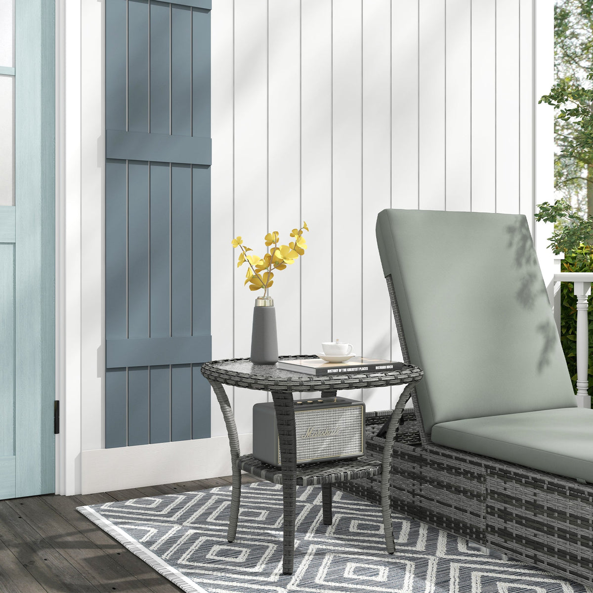 Rattan Coffee Table with Storage Shelf and Glass Top, Mixed Grey — product view 3