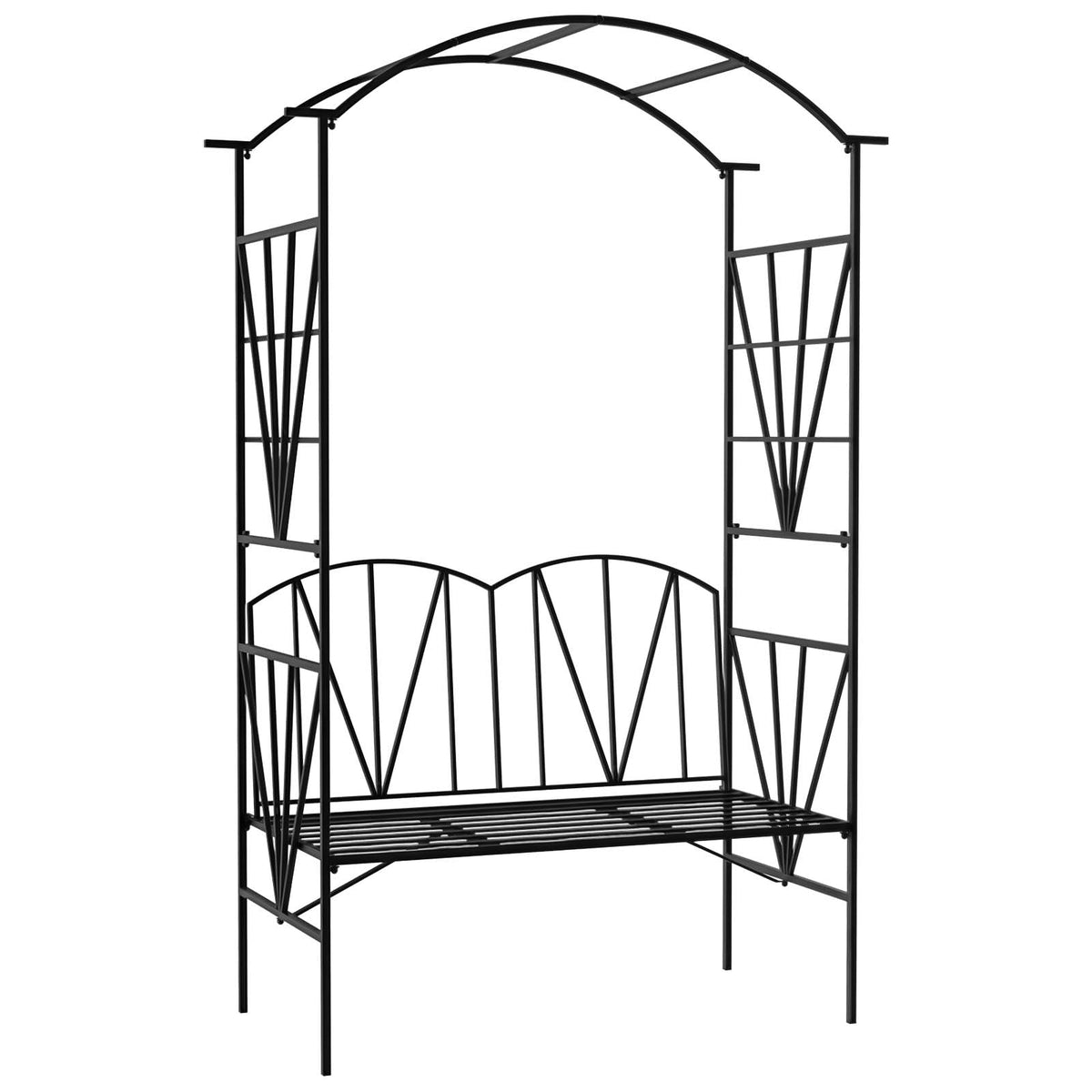 2 Seater Metal Garden Bench with Arch for Climbing Plants, Black — product view 1