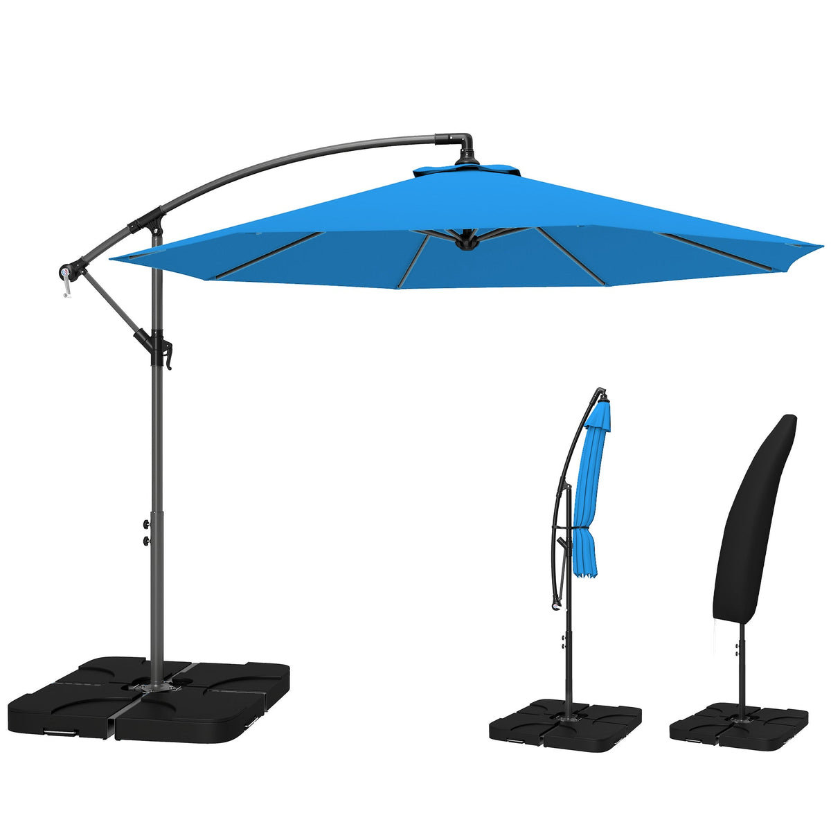 3 m Cantilever Parasol with Weights, Cover & Cross Base, Blue — product view 2