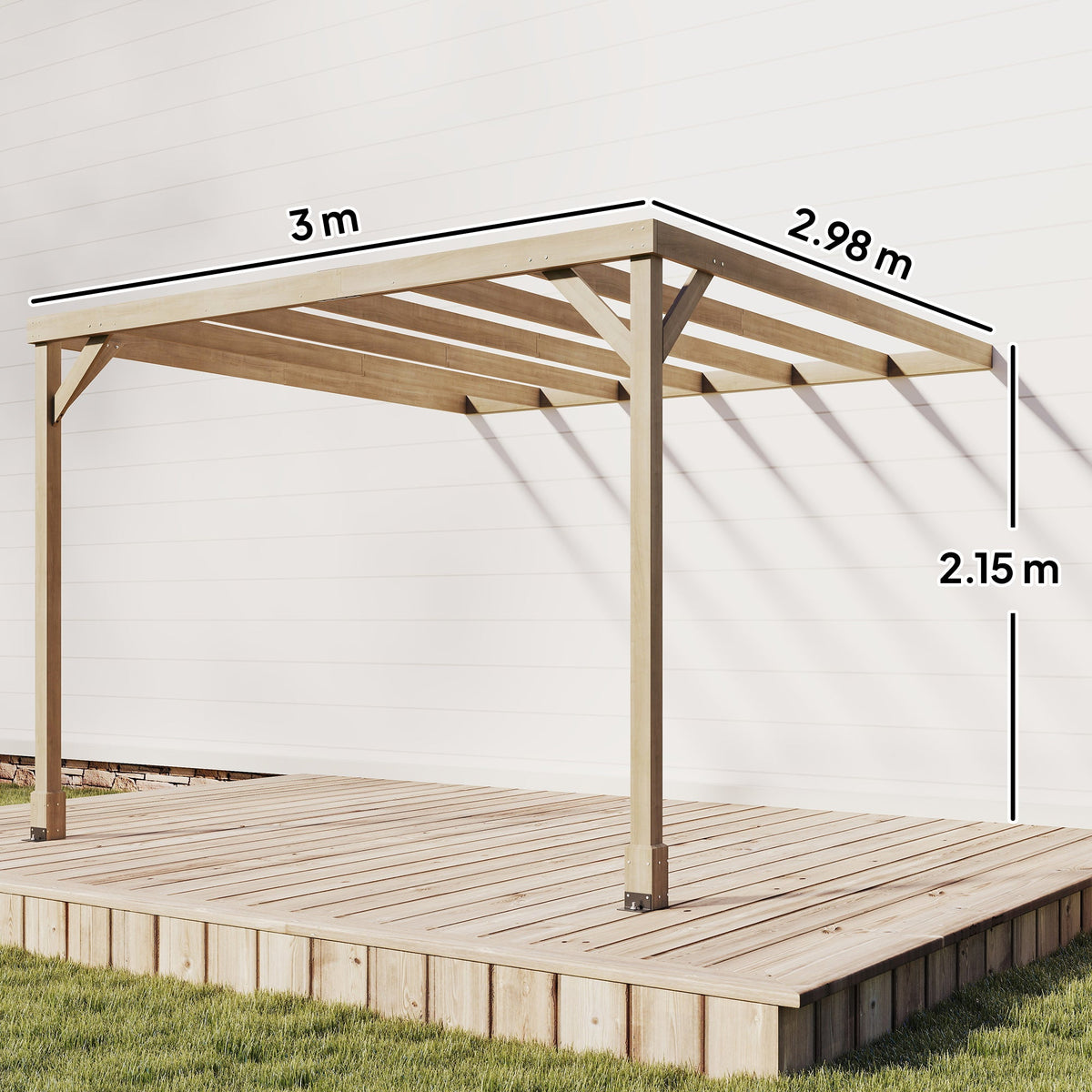 PerArbor 3 x 3 m Lean-To Wooden Pergola Kit, Light Brown — product view 5