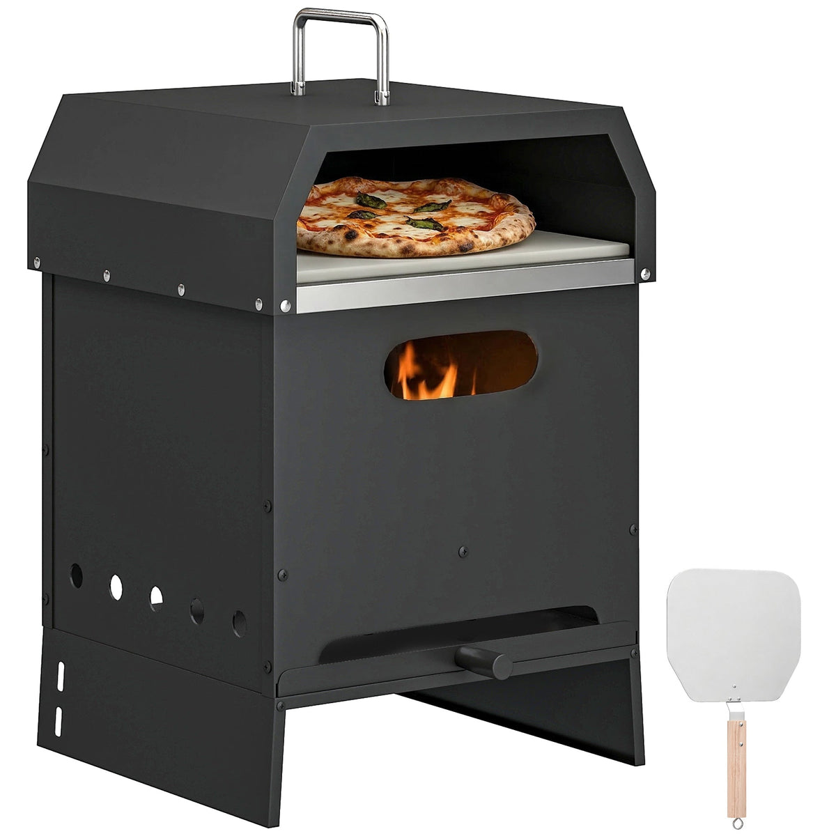 3-in-1 Wood-Fired Pizza Oven with Stone & Peel for Charcoal Grill, Black — product view 1