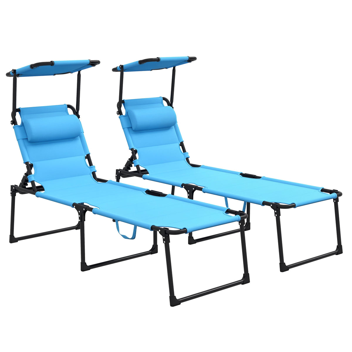 2-Piece Outdoor Lounge Chairs with Sunshade and Pillow, Light Blue — product view 1