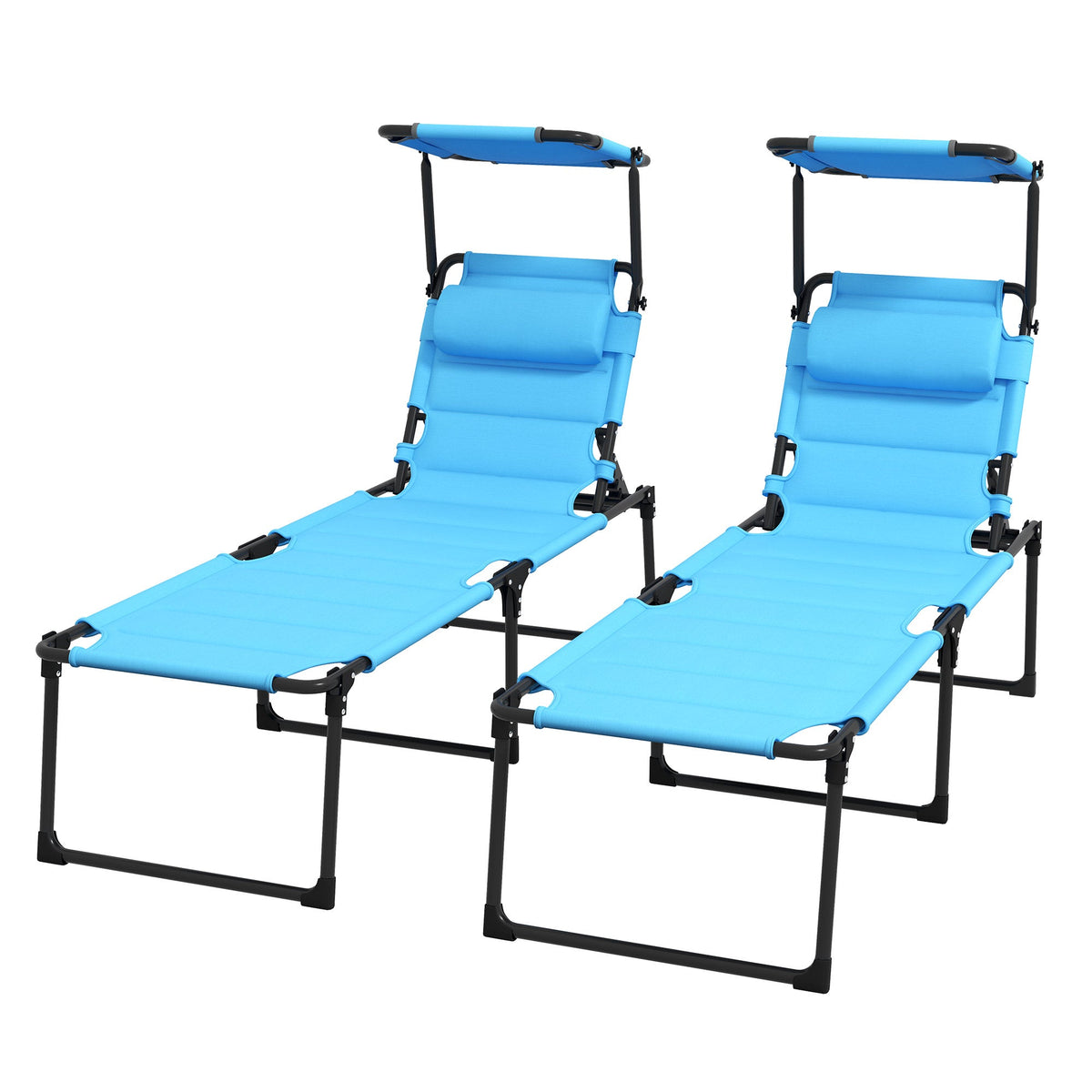 2-Piece Outdoor Lounge Chairs with Sunshade and Pillow, Light Blue — product view 2