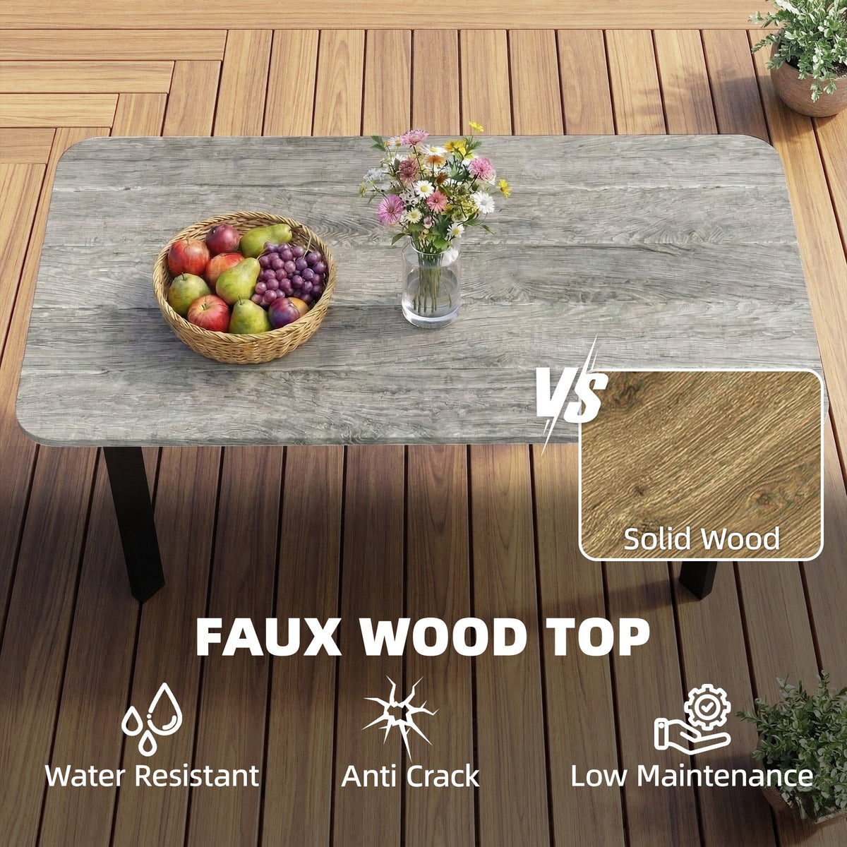 90 x 49 x 40 cm Outdoor Coffee Table with Slatted WPC Top, Grey — product view 6