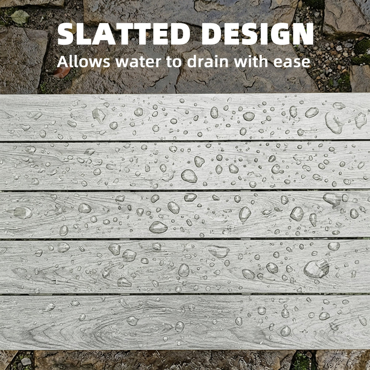 90 x 49 x 40 cm Outdoor Coffee Table with Slatted WPC Top, Grey — product view 7