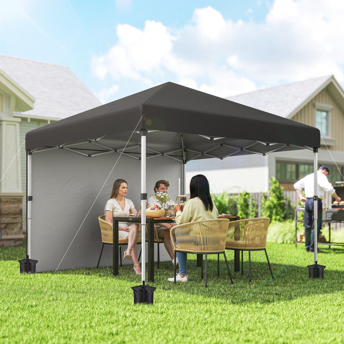 10' x 10' Pop Up Canopy Tent with Sidewalls and Roller Bag, Black — product view 3