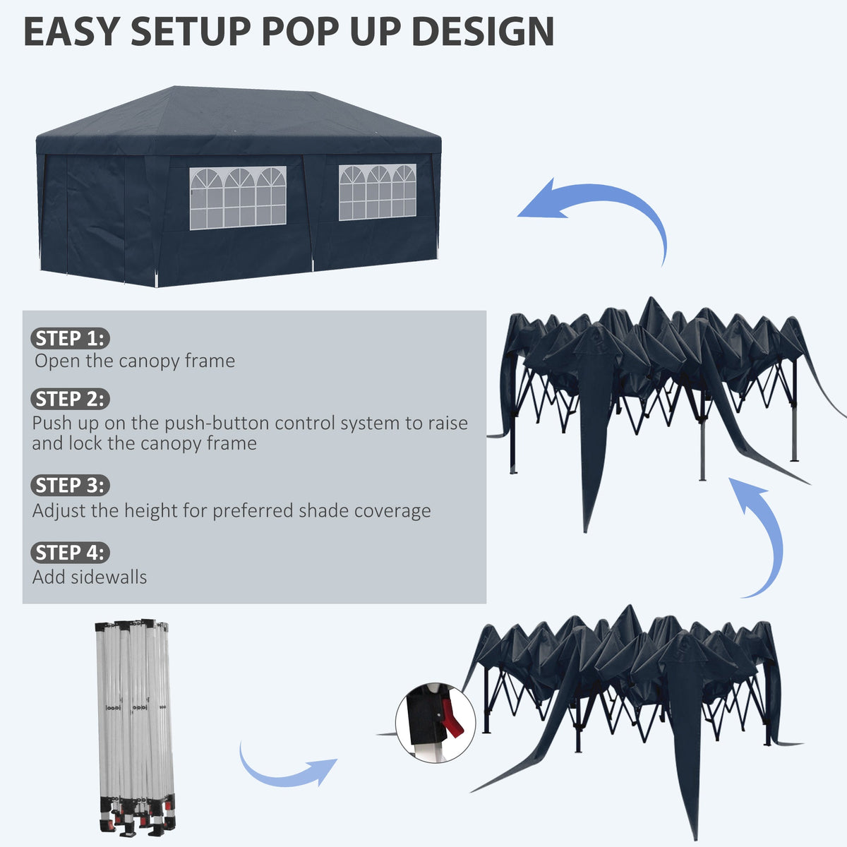 10' x 19.5' Pop Up Canopy Tent with Sidewalls, Dark Blue — product view 6