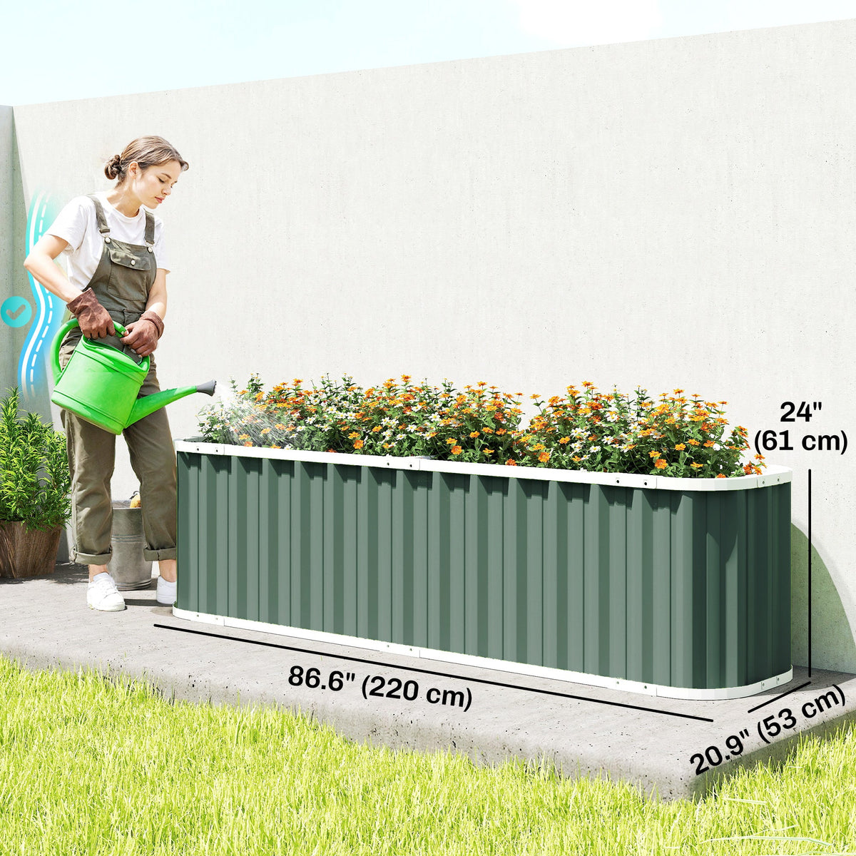 7' x 2' x 2' Galvanized Raised Garden Bed with Gloves, Light Green — product view 5