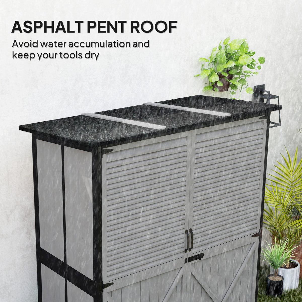Wood Outdoor Storage Cabinet with Lock and Shelves, Gray — product view 7