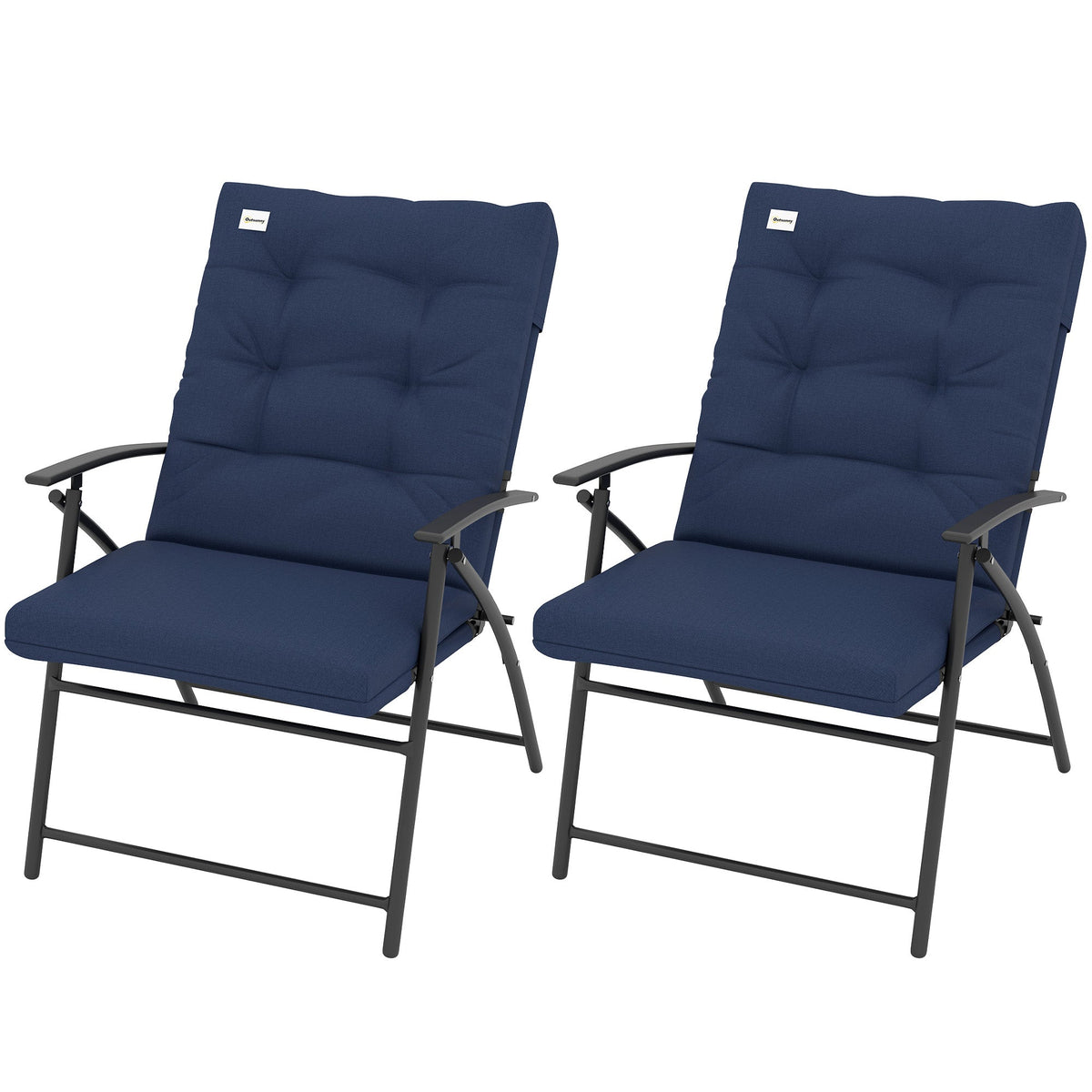 Set of 2 Folding Outdoor Dining Chairs with Adjustable Backrest, Blue — product view 2