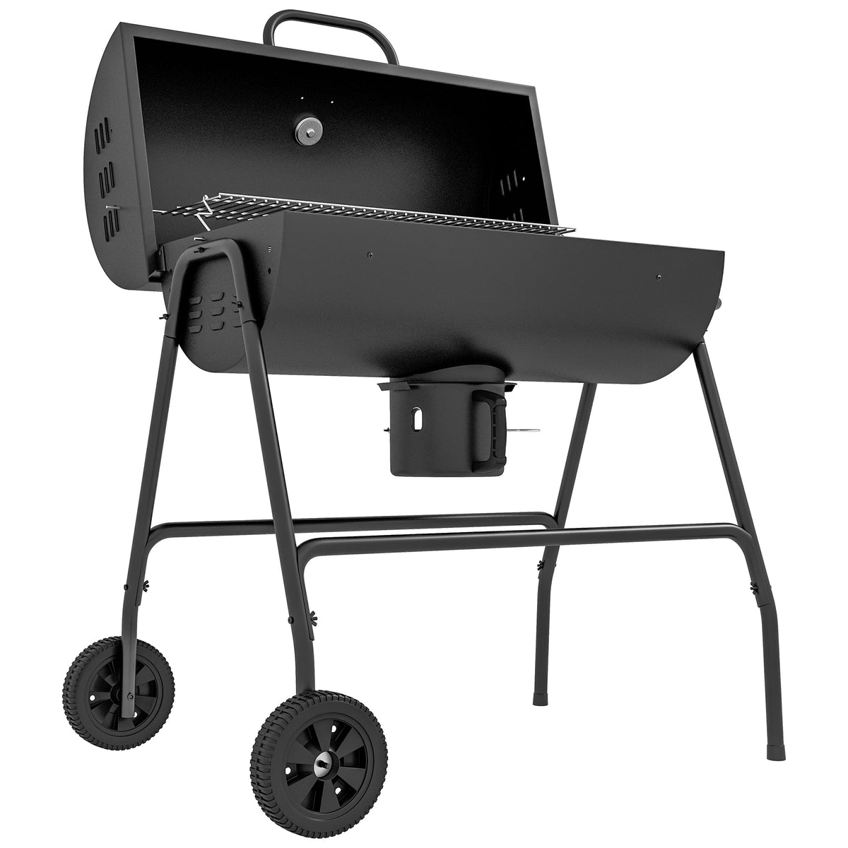 Portable Barrel Charcoal BBQ Trolley Smoker with Wheels, Black — product view 2