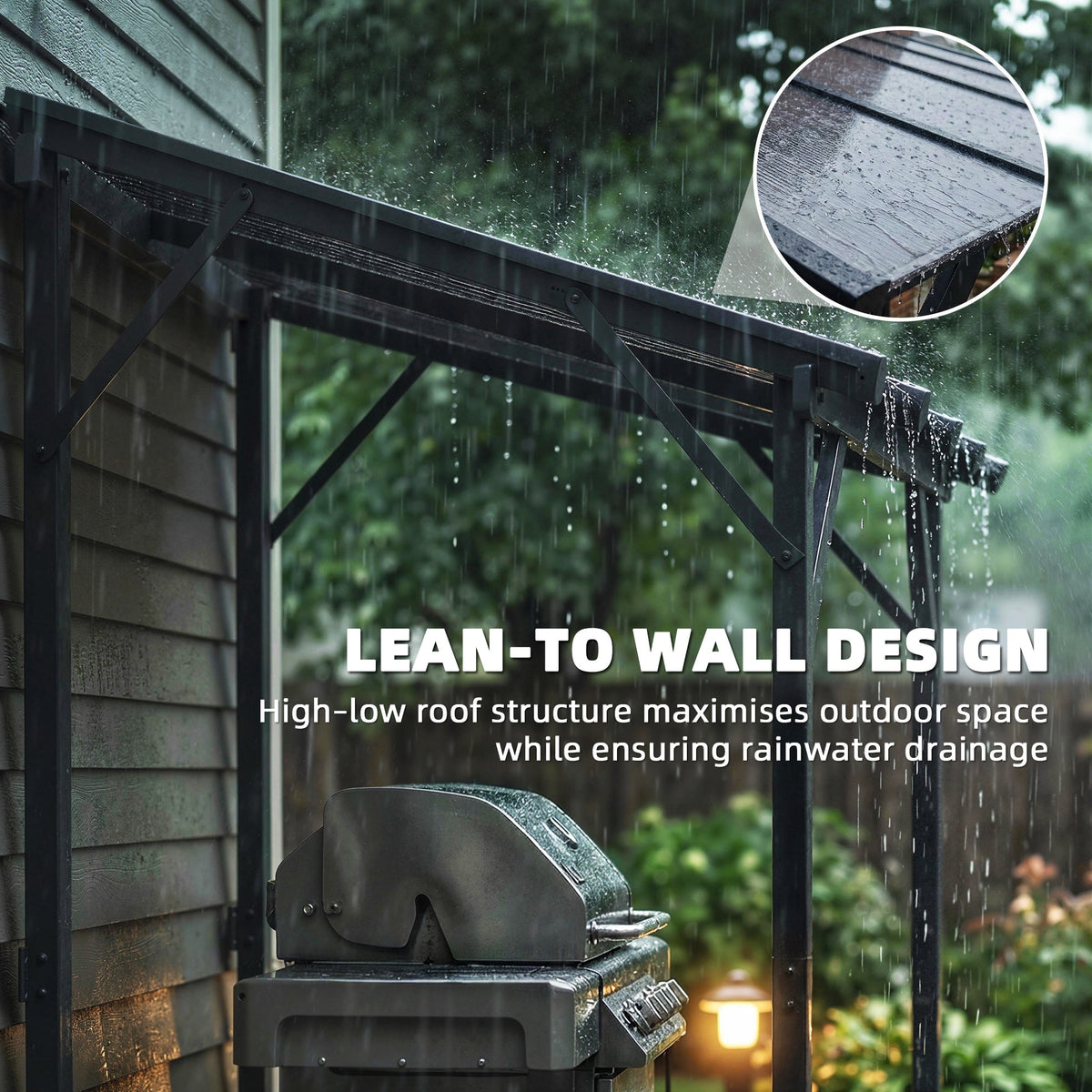 8' x 5' Hardtop Grill Gazebo with Polycarbonate Roof and Steel Frame, Wall-Mounted — product view 6