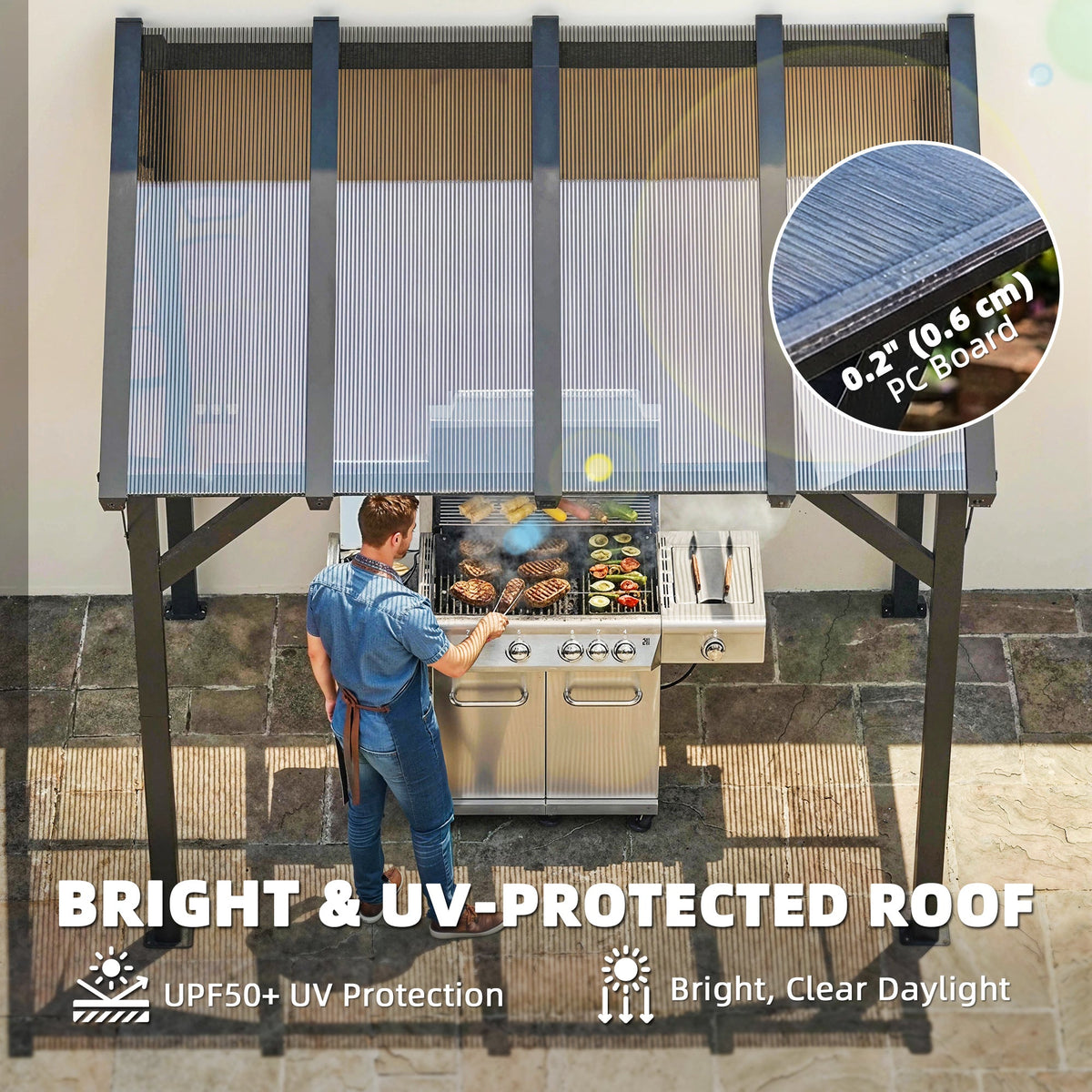 8' x 5' Hardtop Grill Gazebo with Polycarbonate Roof and Steel Frame, Wall-Mounted — product view 7