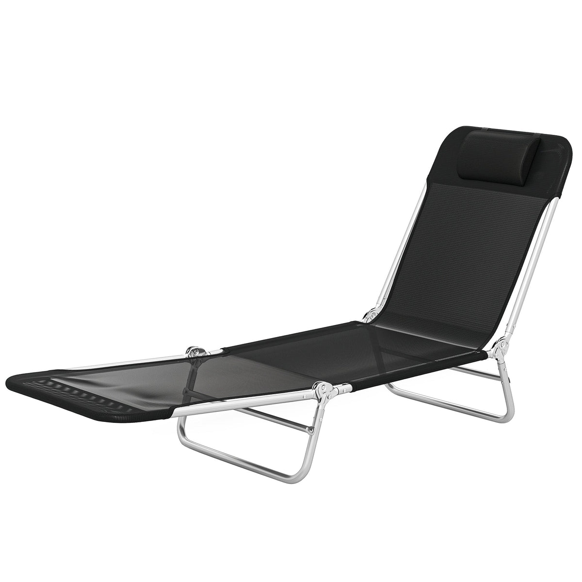 Folding Chaise Lounge Chair with Reclining Back, Breathable Mesh Seat, Headrest for Beach, Yard, Patio, Black — product view 2