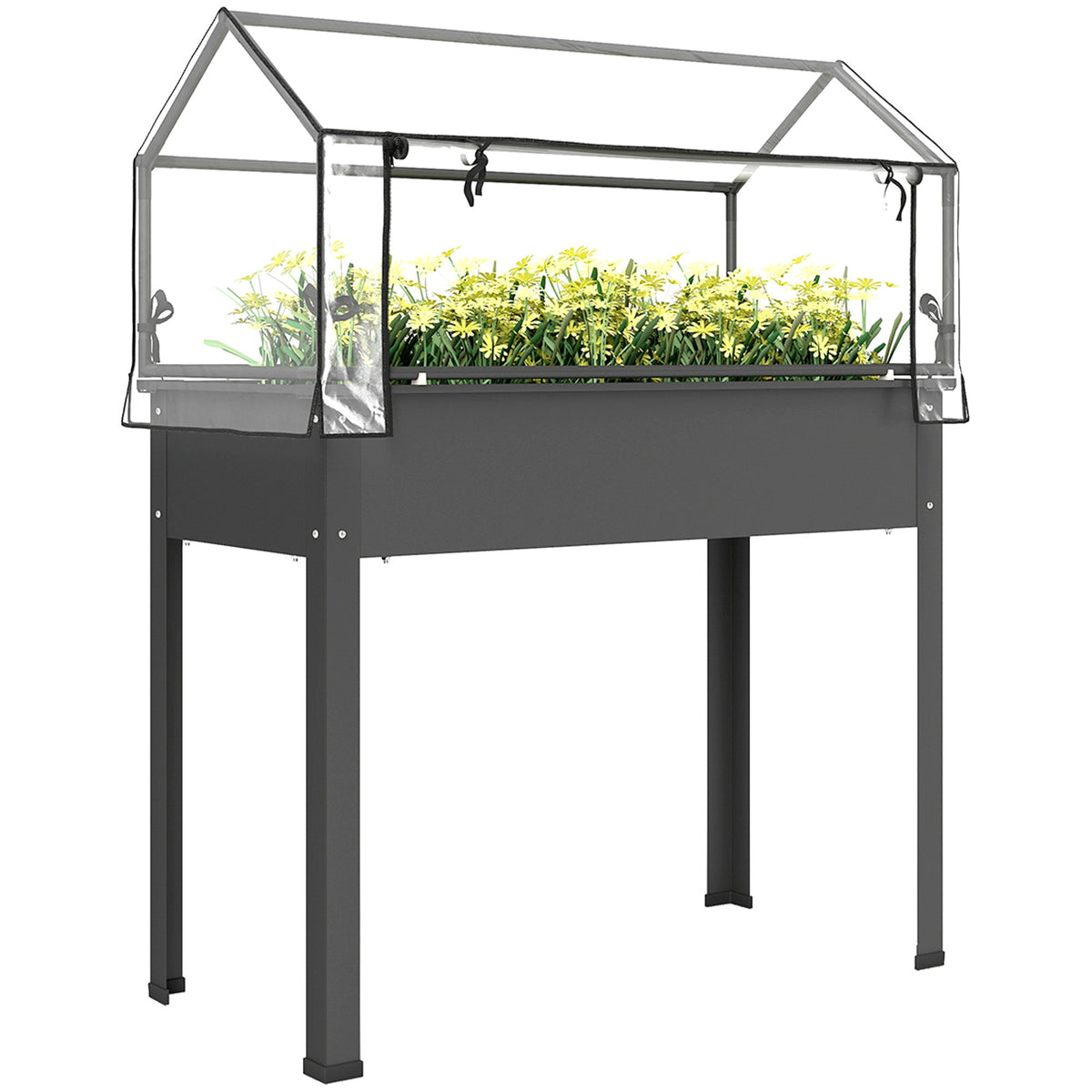39.4" x 18.9" x 48.8" Raised Garden Bed with Cover, Dark Gray — product view 1