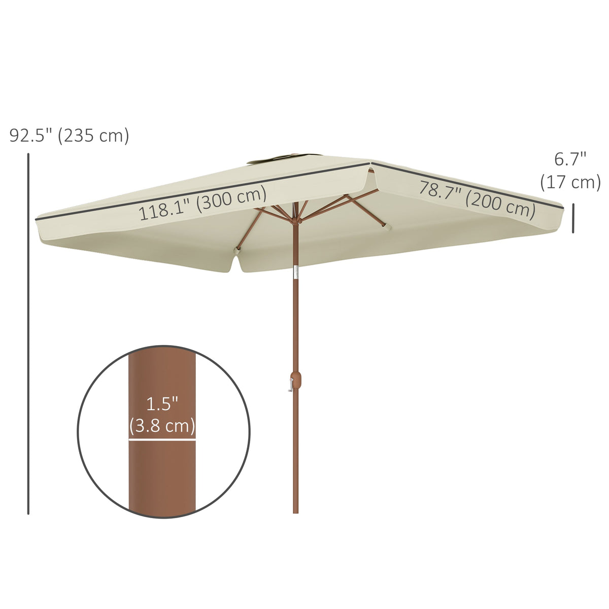 118.1" x 78.7" Patio Umbrella with Crank Handle and Adjustable Angle, Beige — product view 5