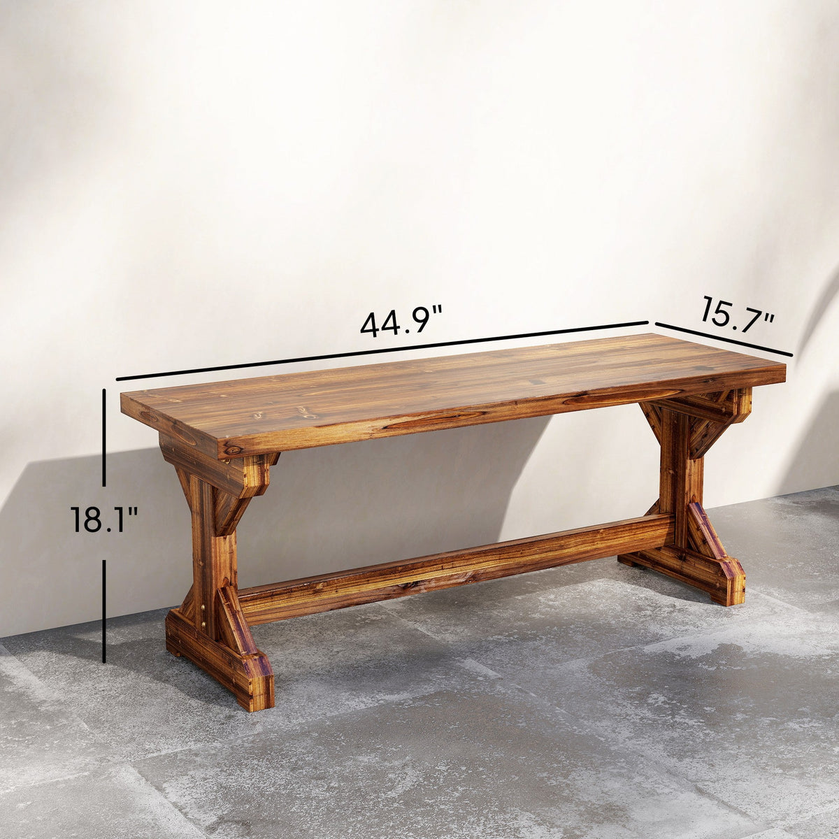 2-Person Outdoor Wooden Bench with Farmhouse X-Shaped Base, Carbonized — product view 5