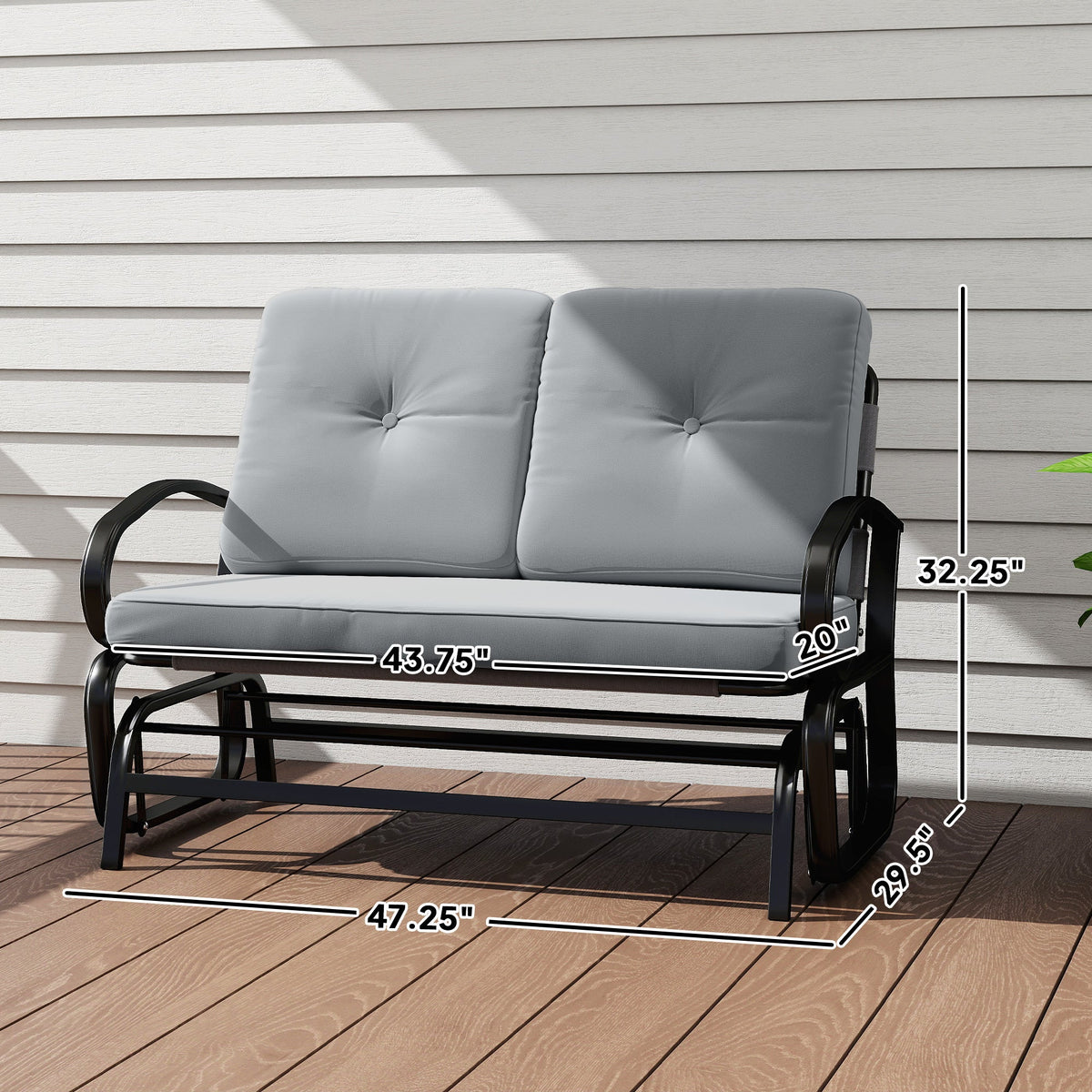 2-Person Outdoor Glider Bench with Cushions, Gray — product view 5