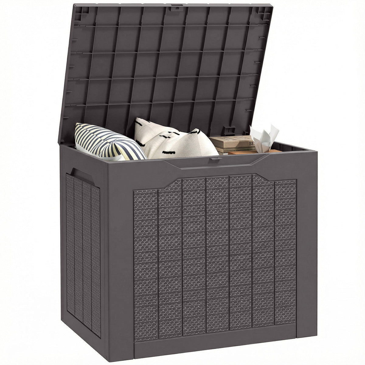 93L Plastic Garden Storage Box with Handles, Brown — product view 1