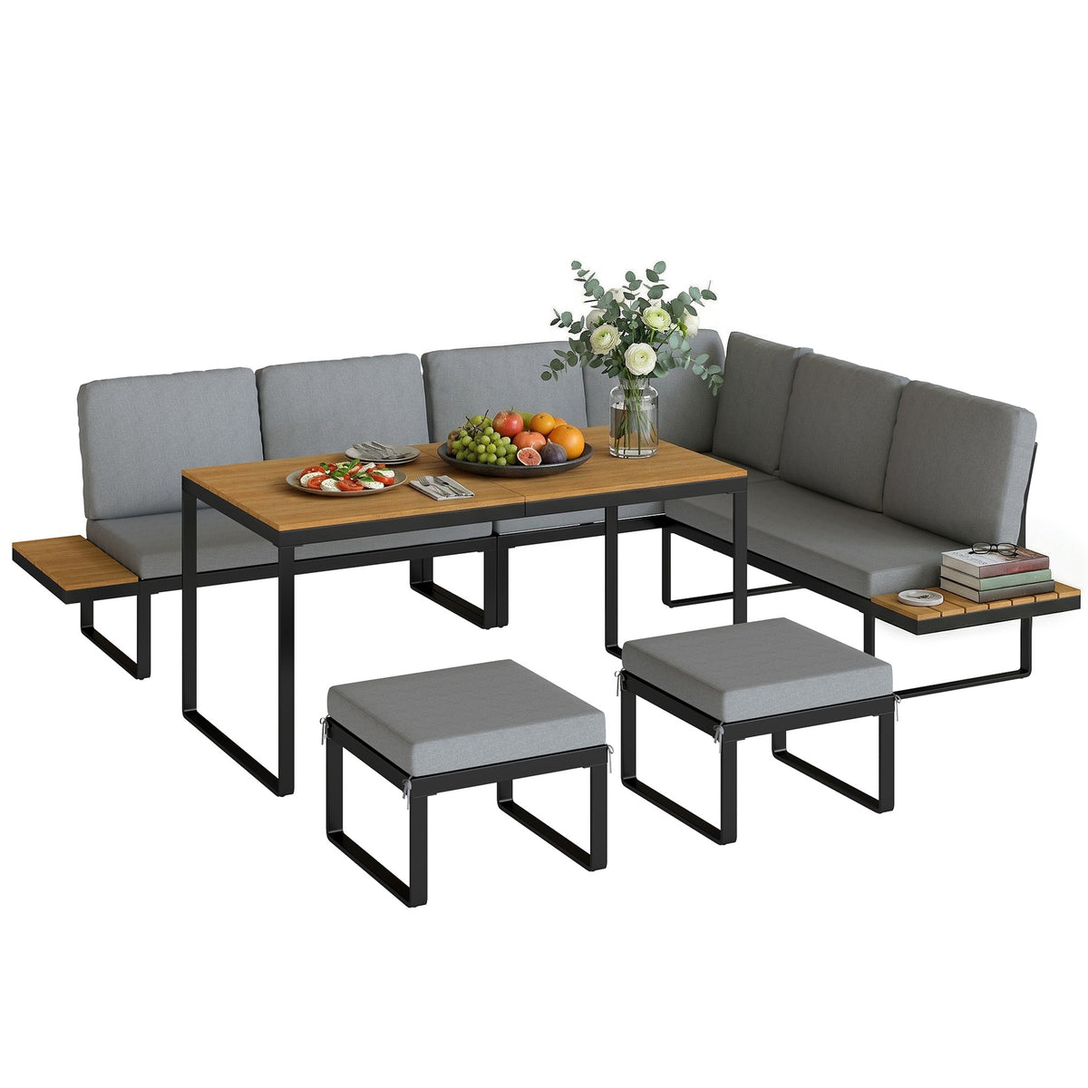 FlexNook 6-Piece Corner Sofa Set for 6-8, Aluminium Frame with Cushions, Grey — product view 1