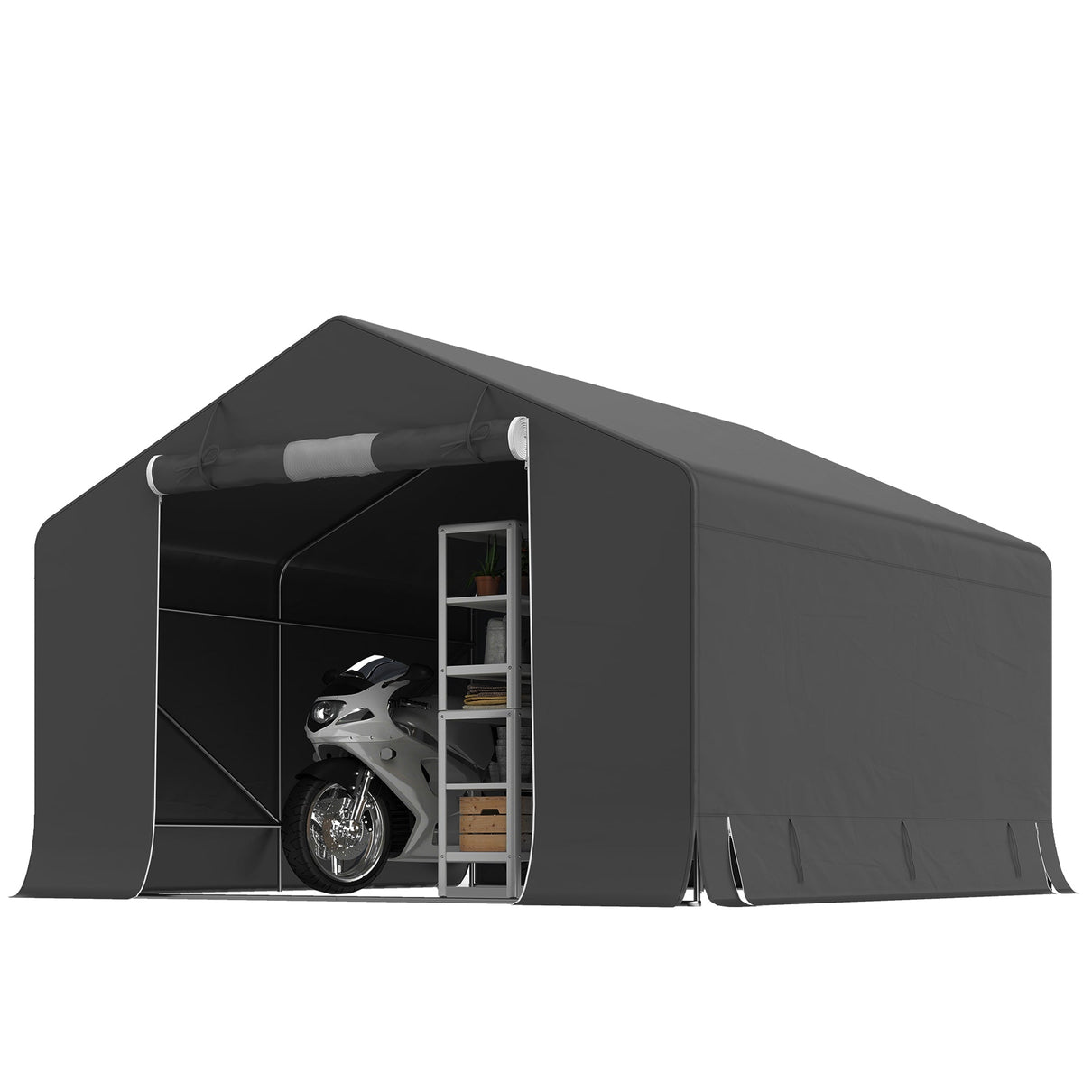10' x 10' Portable Storage Shed with Roll-up Door, Dark Grey — product view 1
