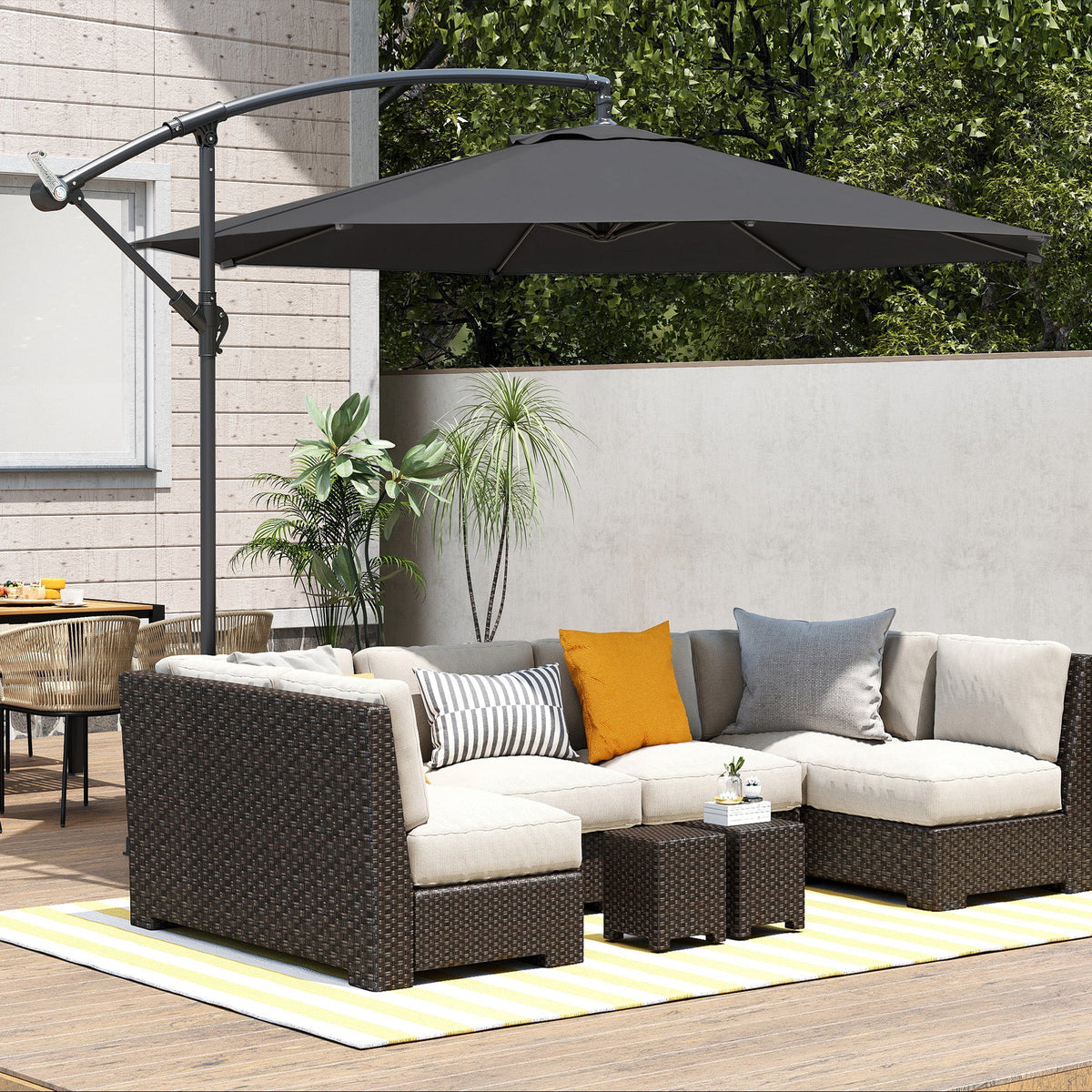 3 m Banana Parasol with Crank Handle, 8 Ribs & Cross Base, Black — product view 4