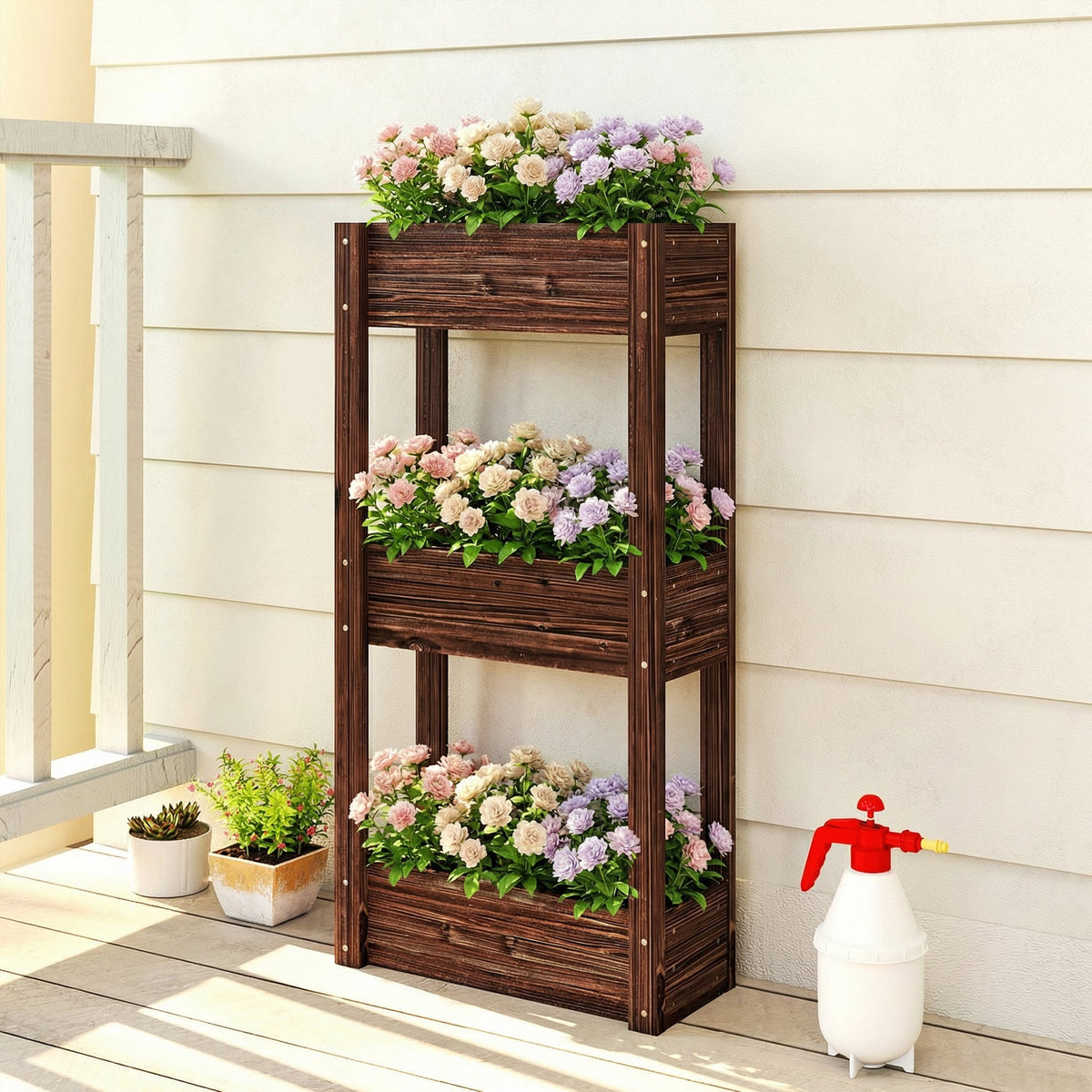 3-Tier Wooden Raised Planter with Liner, 60 x 25 x 120 cm — product view 4