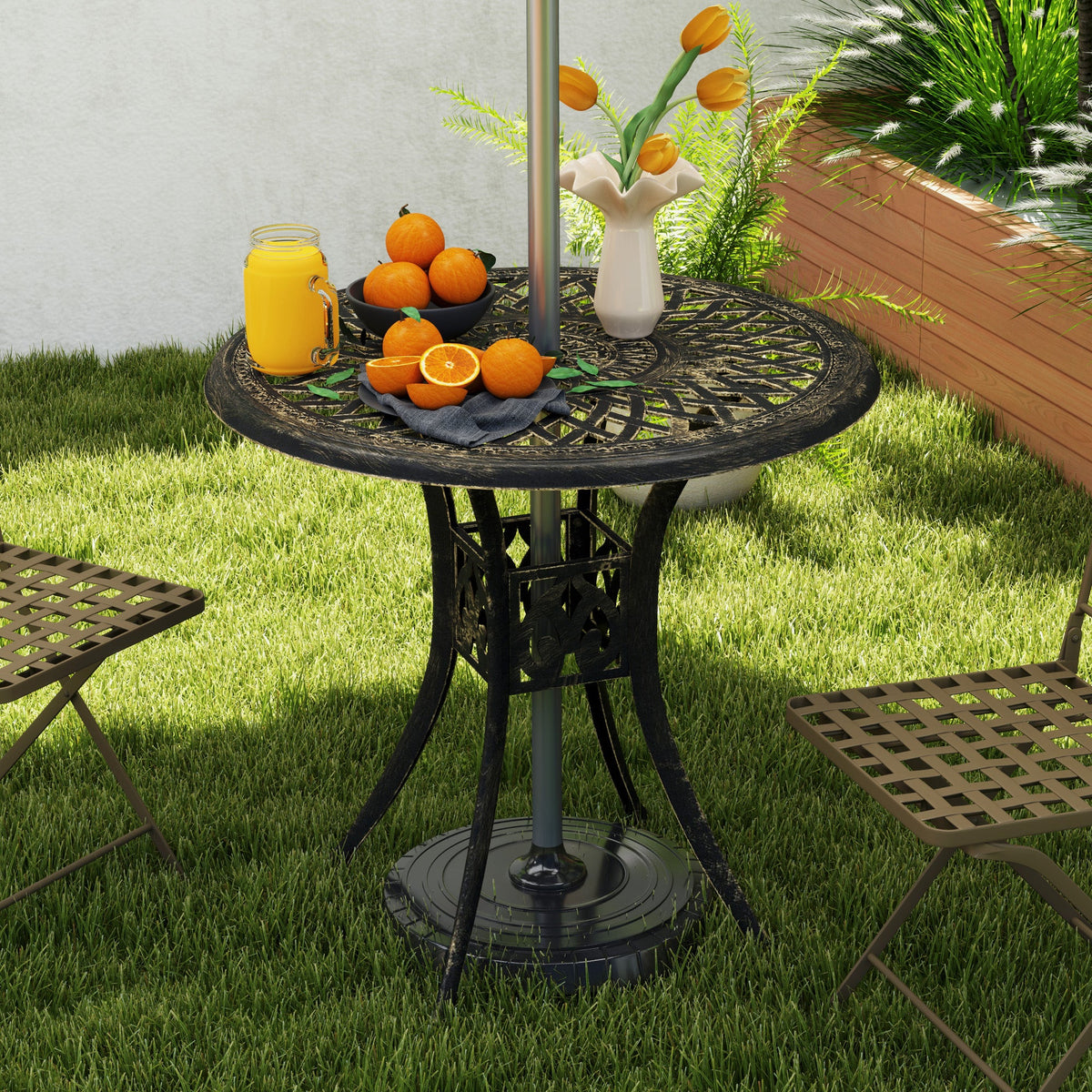 78 cm Round Cast Aluminium Garden Table with Parasol Hole, Bronze Tone — product view 4