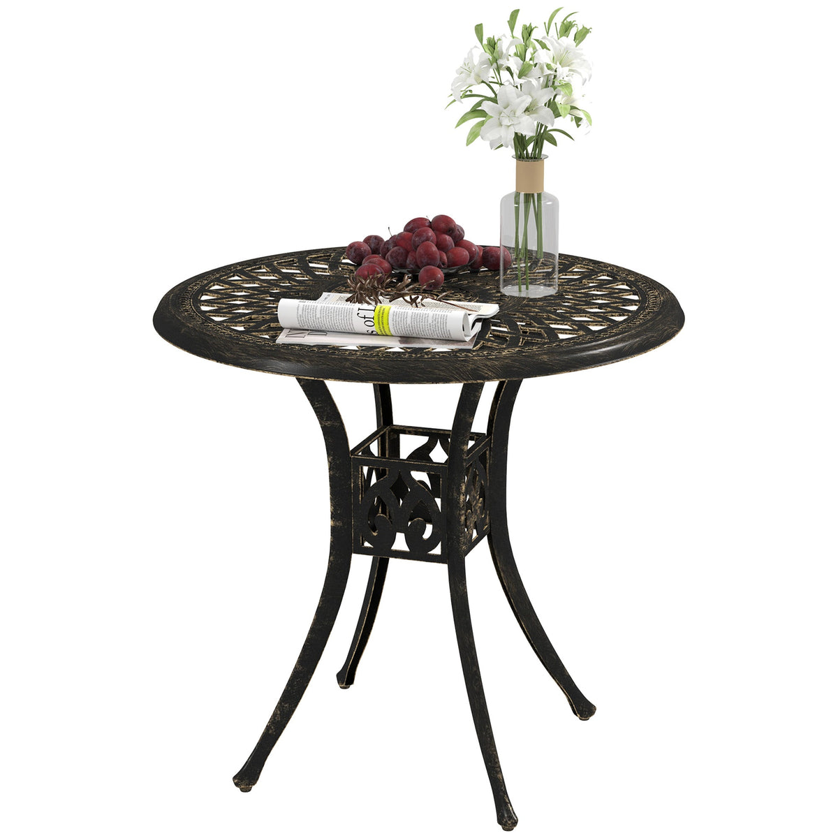 78 cm Round Cast Aluminium Garden Table with Parasol Hole, Bronze Tone — product view 2