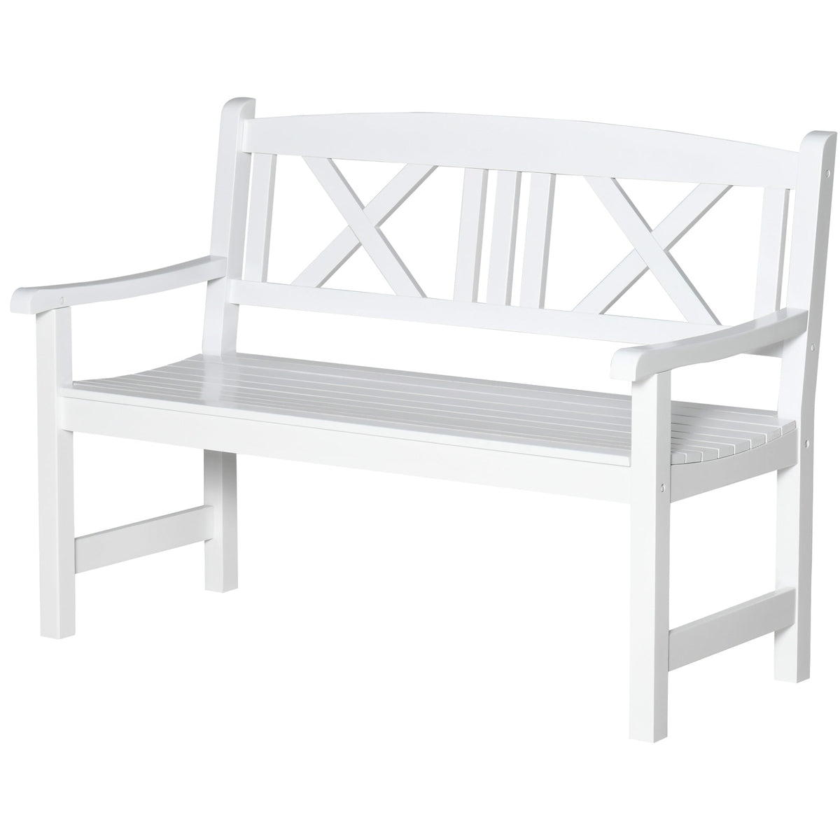 4FT 2-Seater Wooden Garden Bench with X-Shape Back, White — product view 2