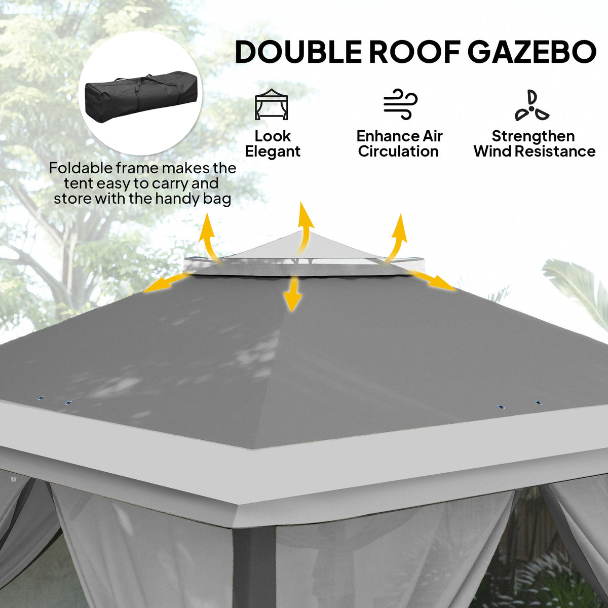 11' x 11' Pop Up Canopy with Double Roof and Mesh Sidewalls, Dark Grey — product view 6