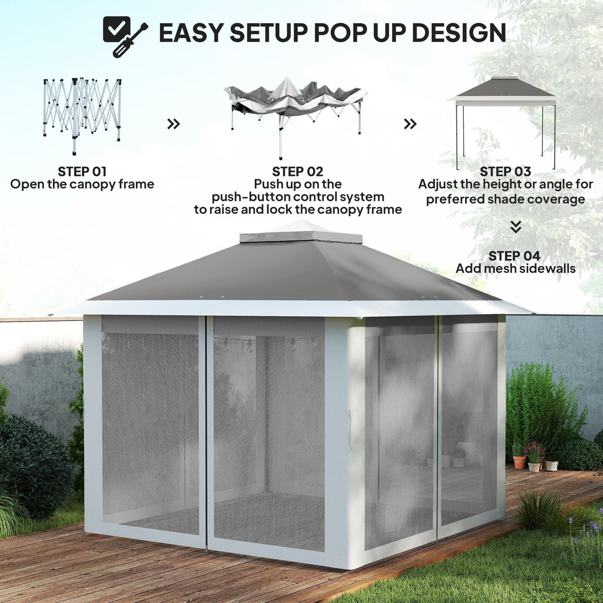 11' x 11' Pop Up Canopy with Double Roof and Mesh Sidewalls, Dark Grey — product view 7
