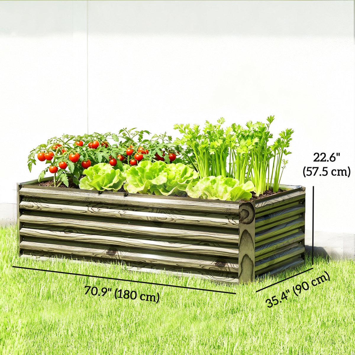 6' x 3' x 2' Galvanized Raised Garden Bed for Vegetables, Light Wood Effect — product view 5
