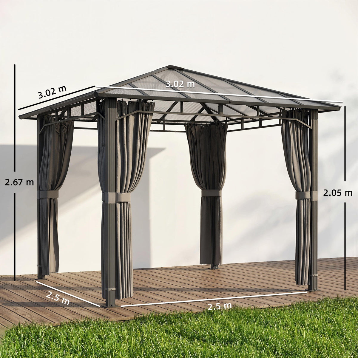 3 x 3 m Hardtop Gazebo with Polycarbonate Roof and Curtains, Tan — product view 5
