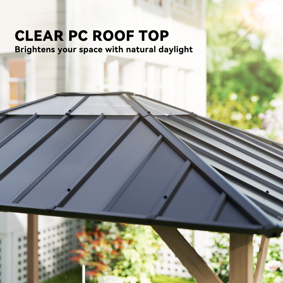 12' x 16' Wood Hardtop Gazebo with Clear Roof, Light Walnut — product view 7