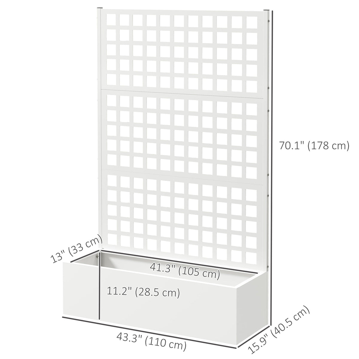 43" x 16" x 70" Raised Garden Bed with Trellis and Privacy Screen, White — product view 5