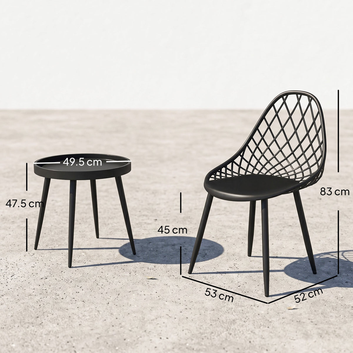 3-Piece Outdoor Bistro Set, 2 Chairs & Round Table, Weatherproof Metal, Black — product view 5