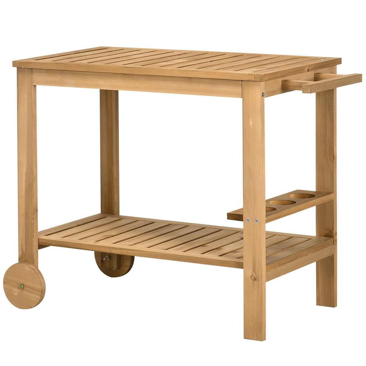 Wood Outdoor Bar Cart with 2 Shelves and Wine Holders, Natural — product view 2