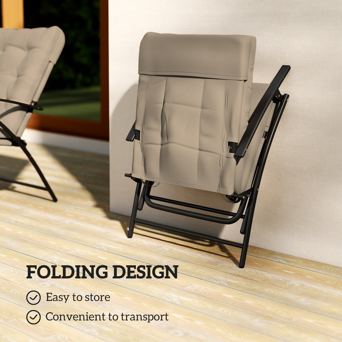 Set of 2 Folding Outdoor Dining Chairs with Adjustable Backrest, Khaki — product view 7