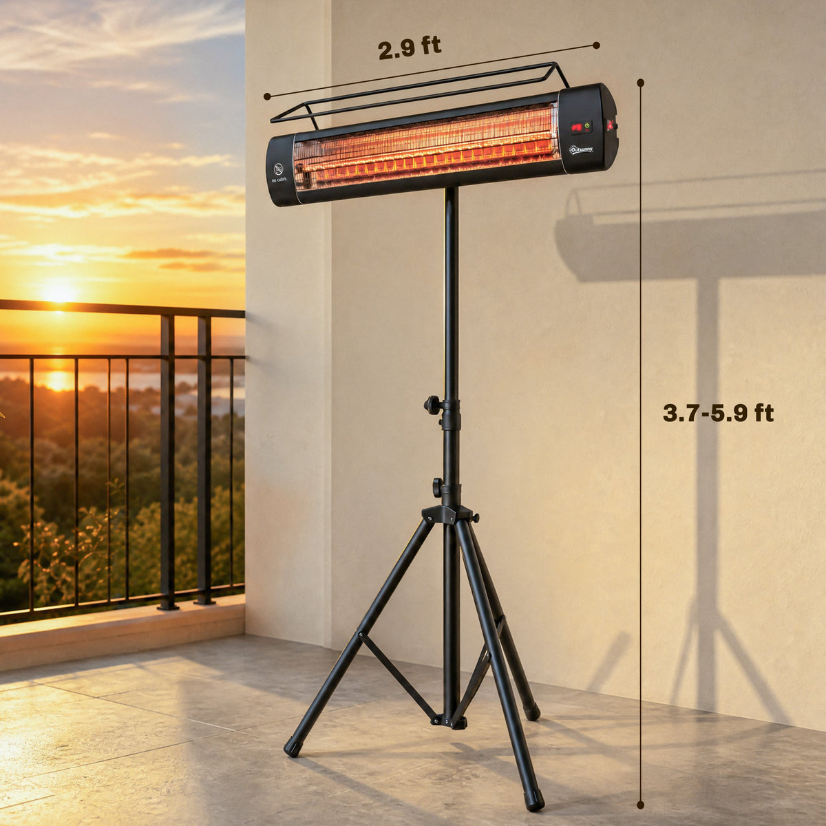 1500W Infrared Standing Patio Heater with Tripod, IP65, 3 Heat Levels, Black — product view 5