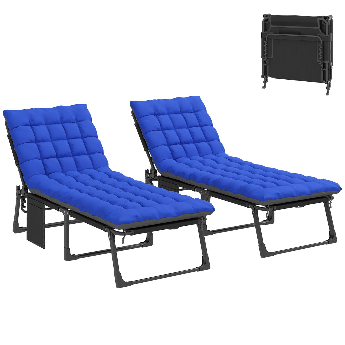 2 Piece Reclining Outdoor Chaise Lounge Chairs with Cushions, Dark Gray/Blue — product view 2