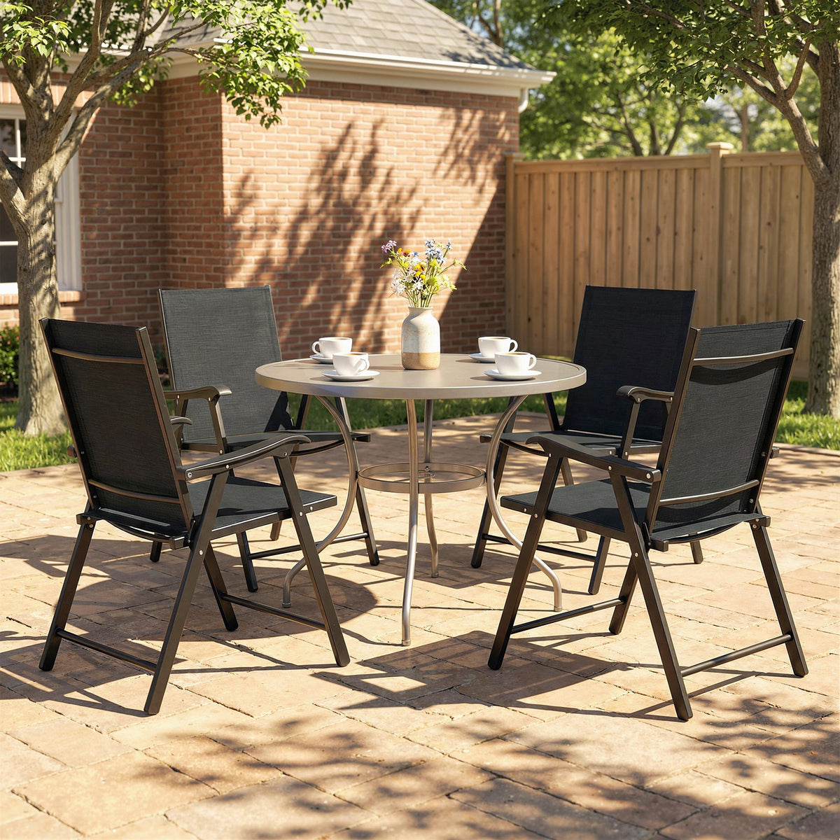 Set of 4 Folding Garden Chairs with High Back and Armrests, Black — product view 3