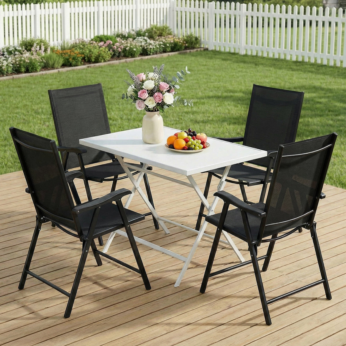 Set of 4 Folding Garden Chairs with High Back and Armrests, Black — product view 4