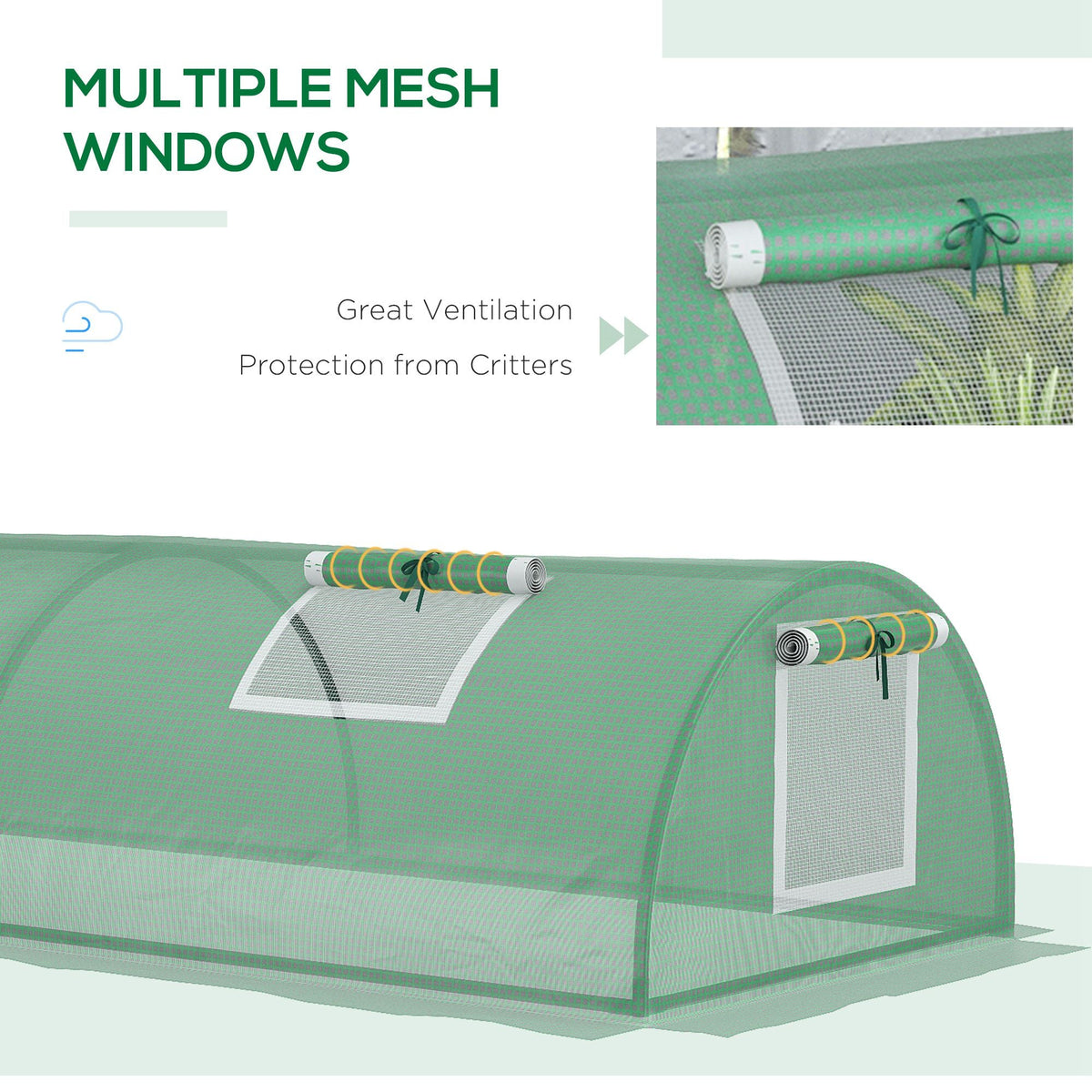 7' x 3' x 2' Portable Mini Greenhouse with 5 Mesh Windows, Green — product view 7
