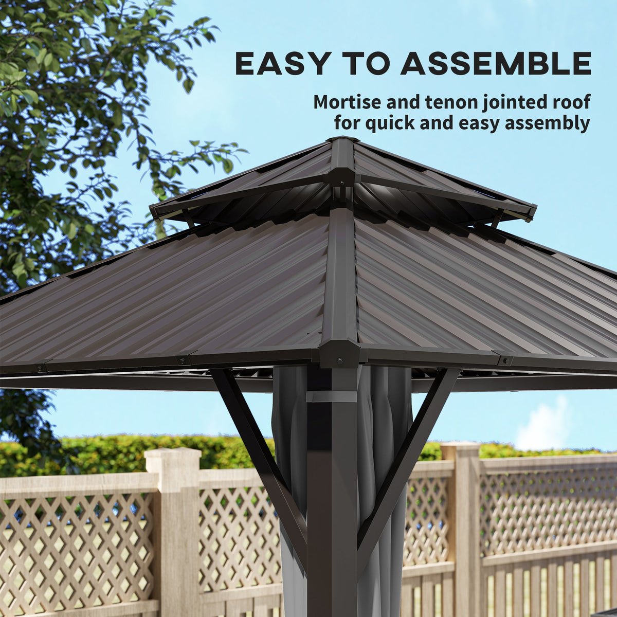 3 x 3 m Hardtop Gazebo with Double Metal Roof, Netting & Curtains, Grey — product view 7