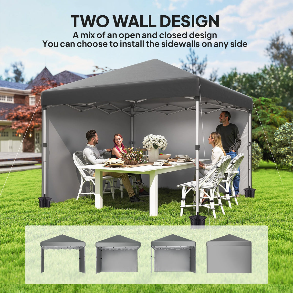 10' x 10' Pop Up Canopy Tent with Sidewalls and Roller Bag, Dark Grey — product view 6