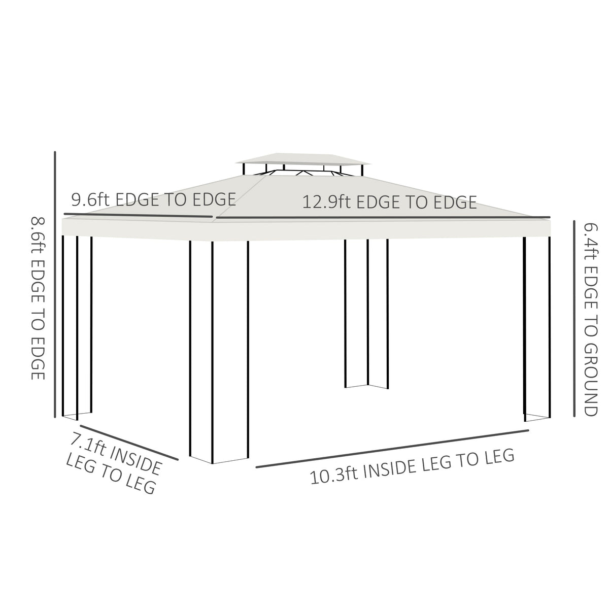 10' x 13' Outdoor Gazebo with Double Roof and Screen Panels, White — product view 5