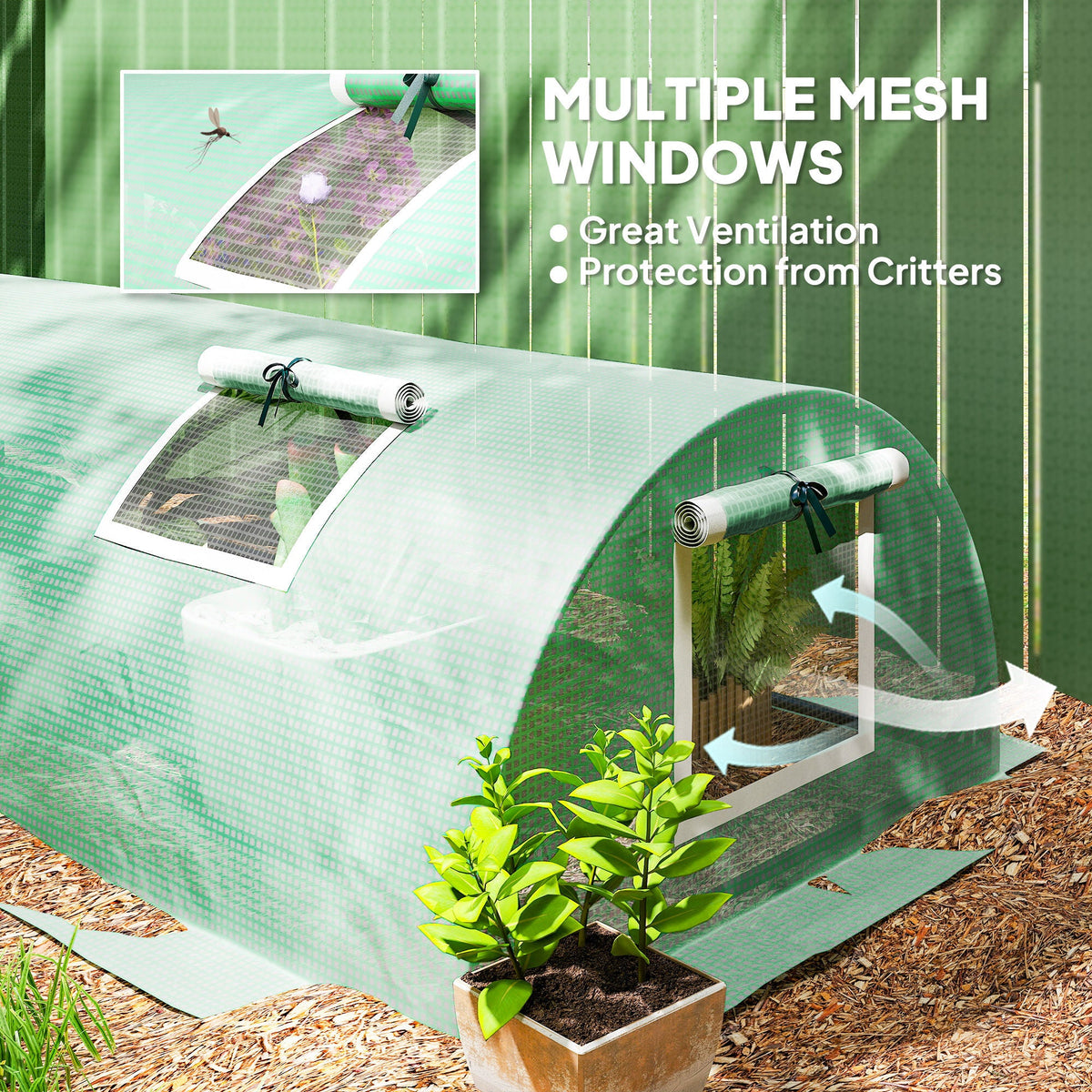 10' x 3' x 2' Portable Mini Greenhouse with 5 Mesh Windows, Green — product view 7