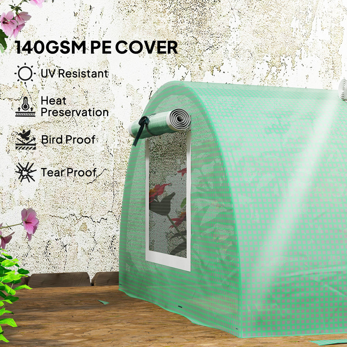 10' x 3' x 2' Portable Mini Greenhouse with 5 Mesh Windows, Green — product view 6