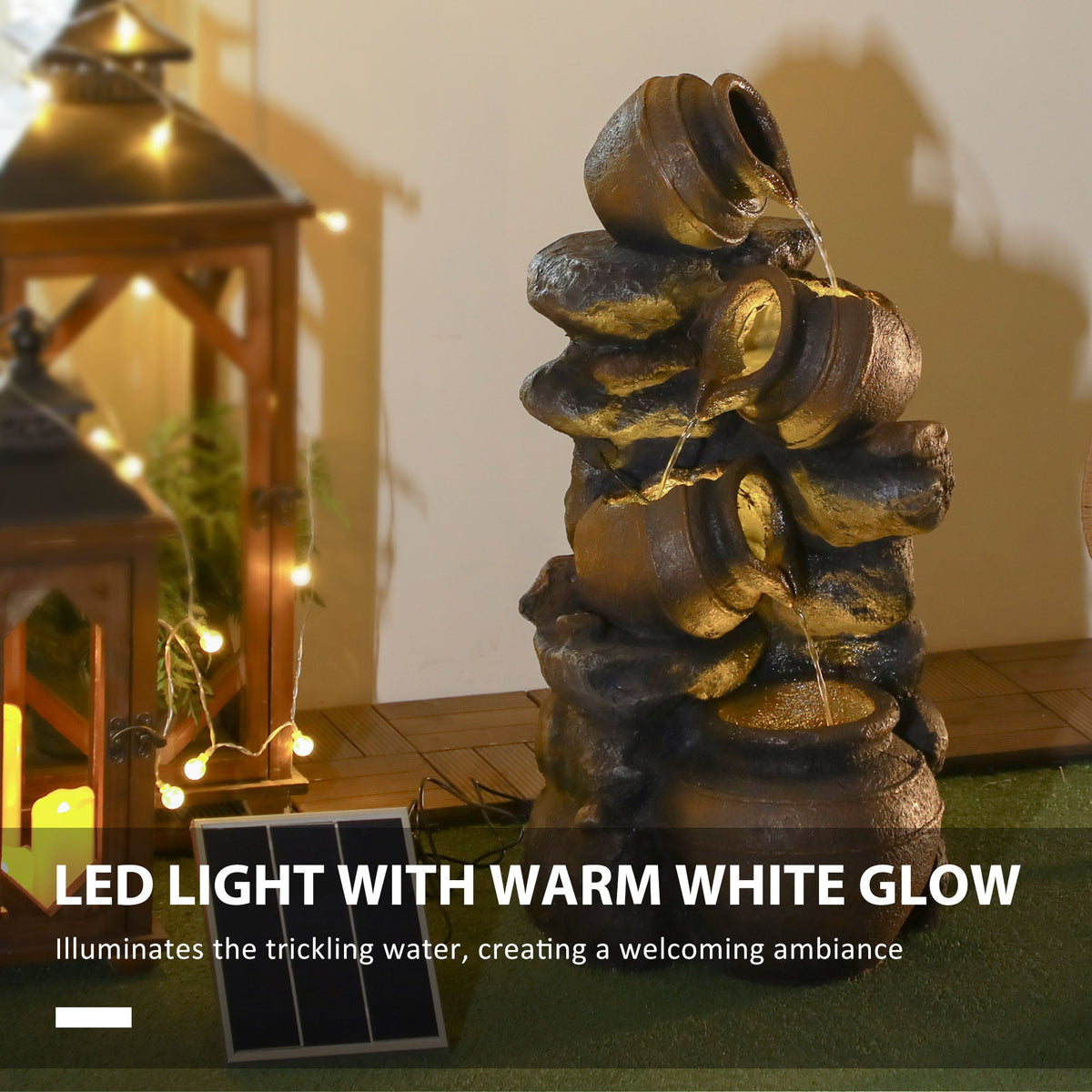 28.3" Solar Outdoor Water Fountain with LED Lights — product view 6